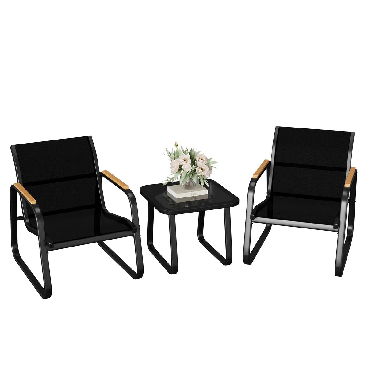 Steel Patio Sofa Set – 3/4-Piece Modern Outdoor Conversation Furniture with Double Sofa, 2 Armchairs & Glass Coffee Table – Durable Textilene for Garden Balcony Yard Poolside – Easy Assembly