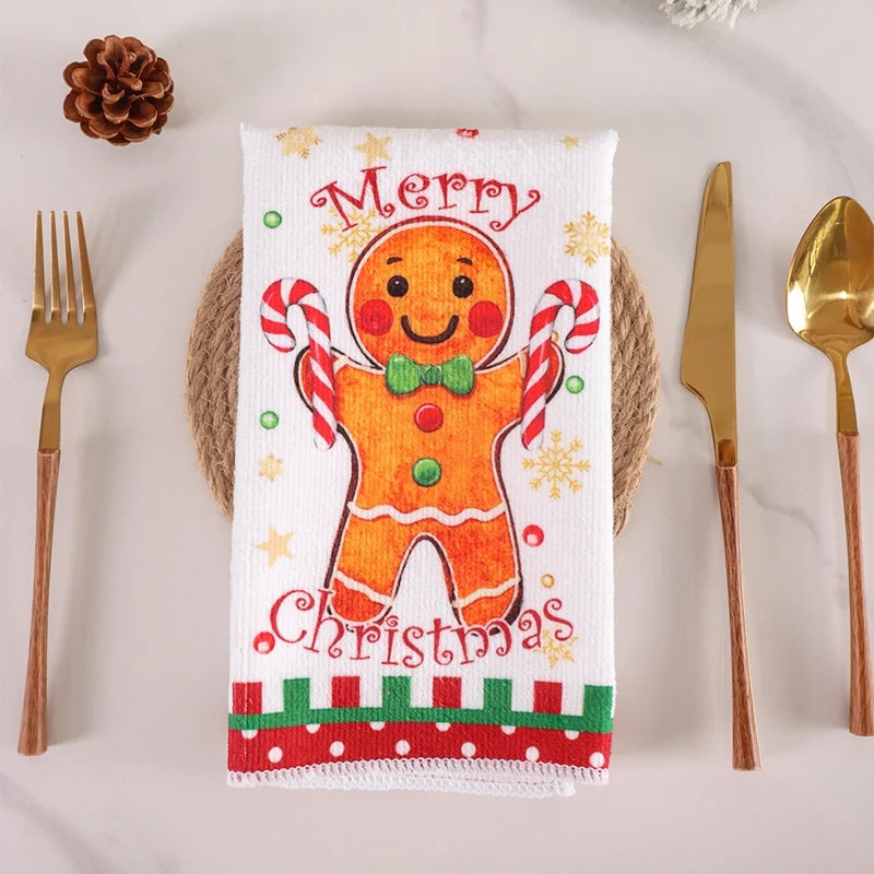 2pcs Christmas Kitchen Towels Merry Christmas Party Decoration  Gingerbread Man Dish Towel Navidad Natal New Year Gift