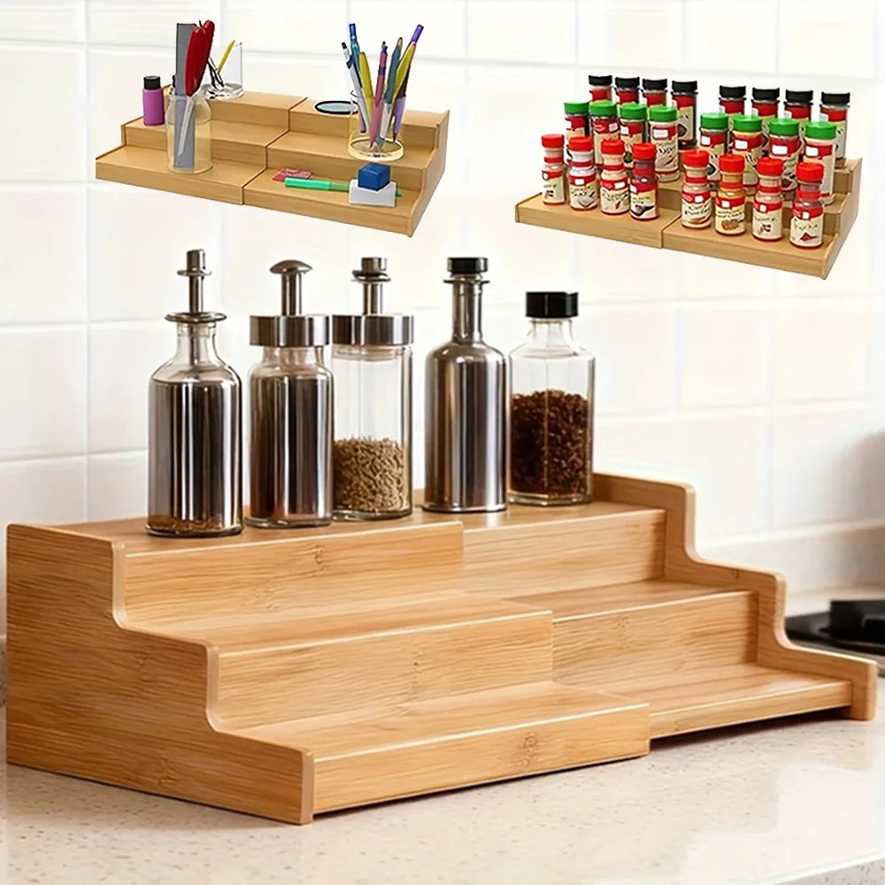 Spice Rack Organizer for Cabinet Countertop, 3 -Tier Adjustable Organizer, for Kitchen Countertop, Cabinet, Cupboard, Pantry