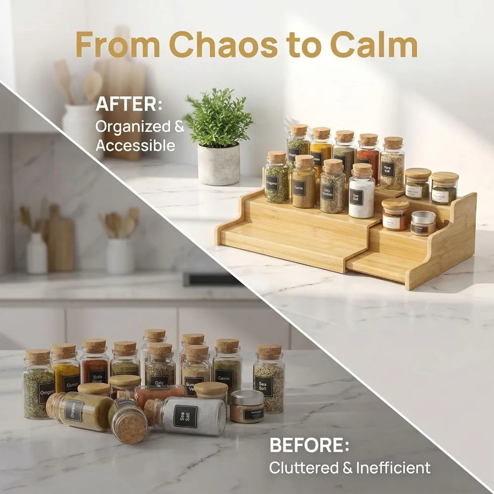 Spice Rack Organizer for Cabinet Countertop, 3 -Tier Adjustable Organizer, for Kitchen Countertop, Cabinet, Cupboard, Pantry