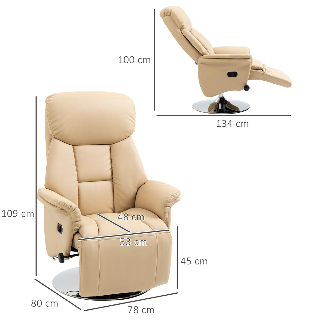 HOMCOM Armchair relaxation relax Living Room relaxation Armchair Pivoting foot-rest Adjustable Armrests, chair TV in Synthetic leather, Up to kg, for Living Room, bedroom, home cinema, beige