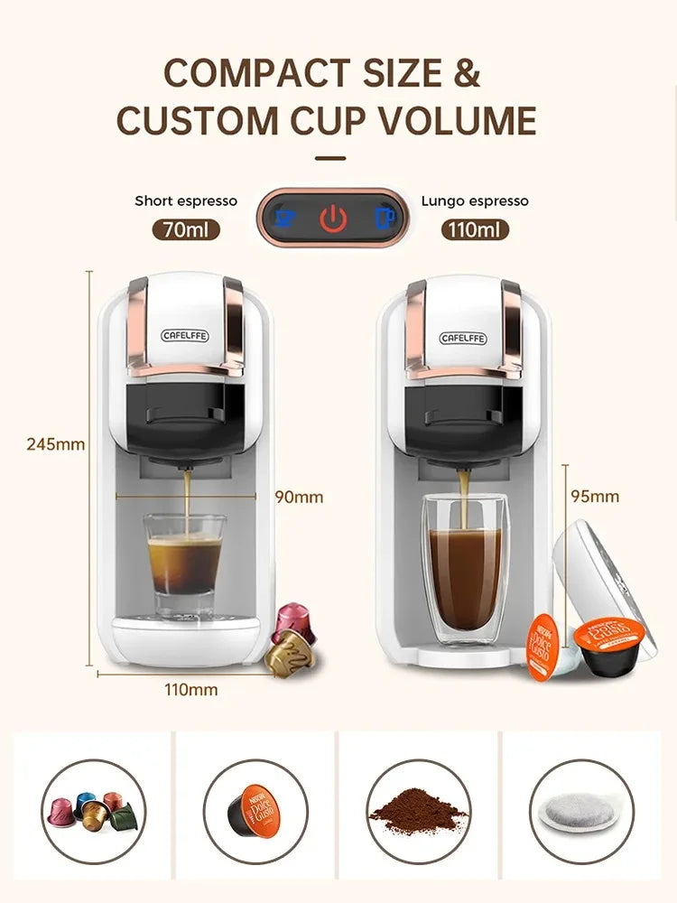 Cafelffe Multiple Capsule Coffee Machine 4 in 1 Hot/Cold DG Cappuccino Nespresso Capsule ESE Pod Ground Espresso Cafeteria 19Bar