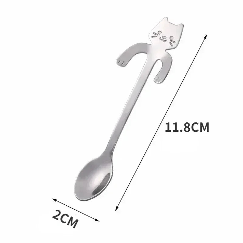 Stainless Steel Cat Coffee Spoon Mini Cute Cat Shaped Teaspoons Ice Cream Dessert Spoons Scoops Kitchen Tableware Gadgets