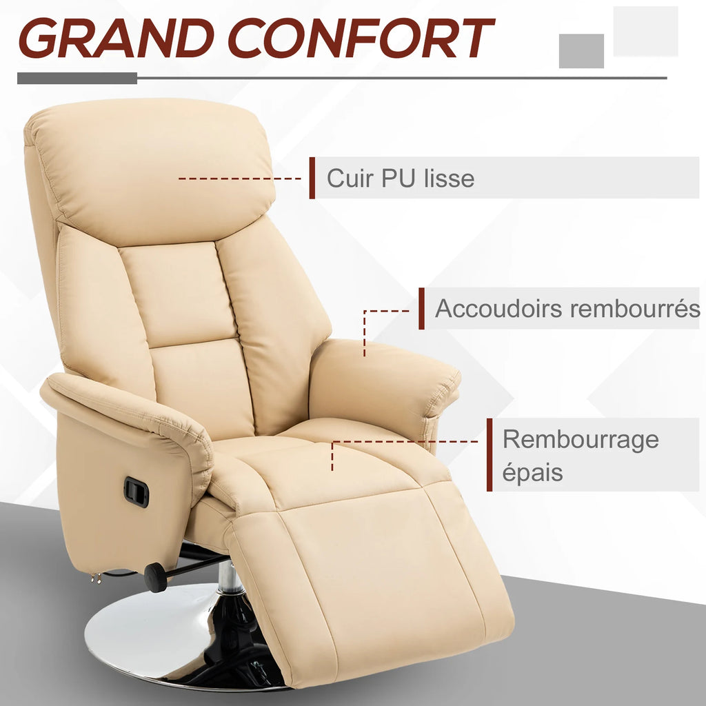 HOMCOM Armchair relaxation relax Living Room relaxation Armchair Pivoting foot-rest Adjustable Armrests, chair TV in Synthetic leather, Up to kg, for Living Room, bedroom, home cinema, beige