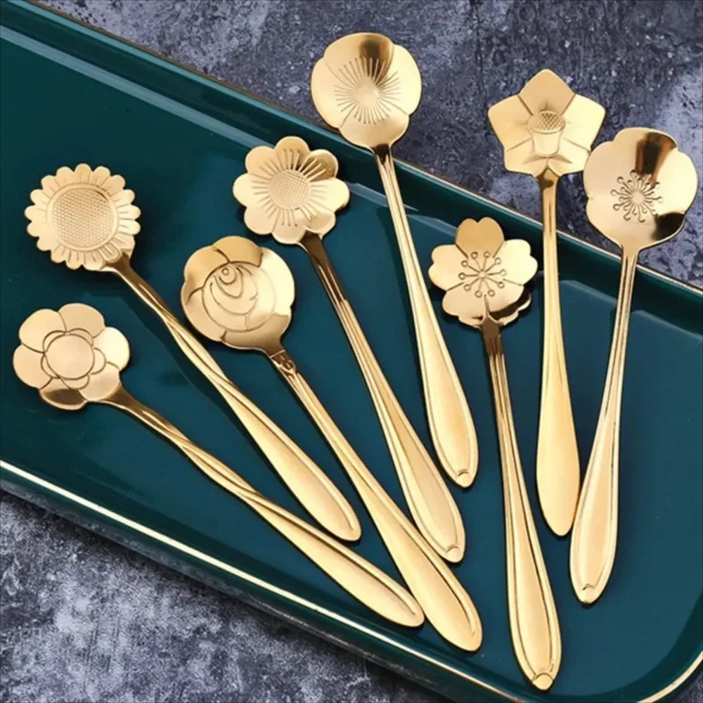 8/16 Pieces Flower Coffee Tea Spoons Stainless Steel Sugar Spoons Tea Party Flower Fancy Tableware Set Stir Bar Kitchenware