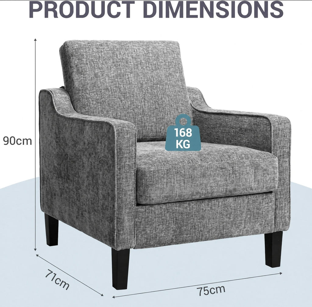 75x71x90cm,Mid-Century Armchair,Chenille Upholstered Armchair with Armrests,15.5cm Thick Seat Cushion,for Living Room,Bedroom