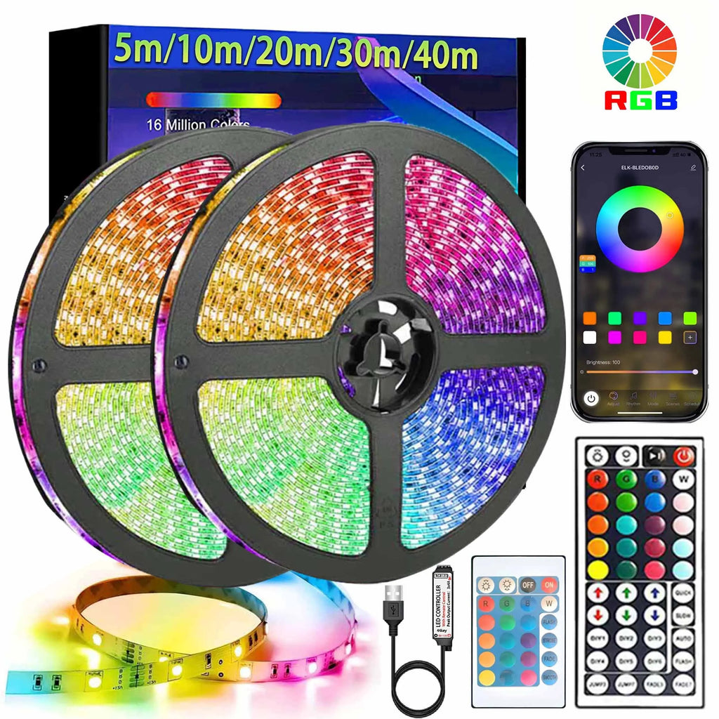 LED 5050 Light Strip 5M 10M 20M 40M RGB TV Background Light Bluetooth Control USB Game Room Family Party Decorative Light Strip
